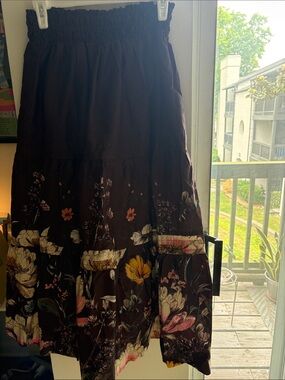 Anthropologie Brown Floral Tiered Maxi Skirt